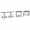 Outdoor Architectural Components Featuring Wooden Swings Metal Frames And Circular Ring Design