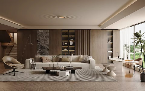 Light Luxury Italian Home Living Room Sofa Coffee Table Combination Marble Coffee Table Decorative Cabinet Leisure Sofa Chair Marble Tea Table and Chair Tea Set Staircase Large Flat Floor 3d model