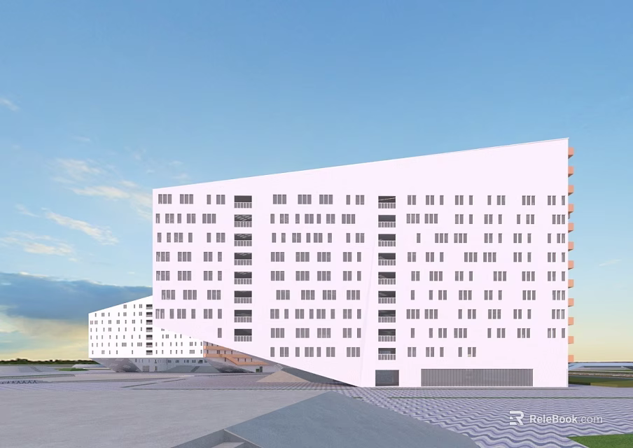 Modern White Office Building With Multi Storey Design And Numerous Windows 3d model