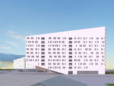 Modern White Office Building With Multi Storey Design And Numerous Windows 3d model