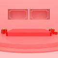 Pink Background With Red Frame Decorations And Red Stepped Platform With Golden Gift Boxes 3d model
