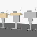 Modern Podiums With Wooden And Metal Design Featuring Perforated Panels And Mobile Wheels