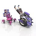Two Colorful Robots With Pink Purple Mechanical Structure And Spiked Wheels