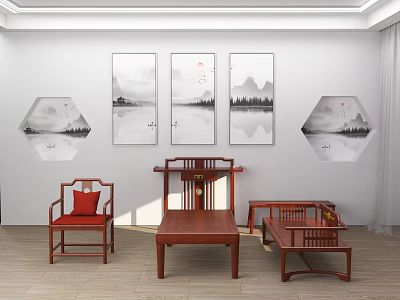 New Chinese Style Sofa Coffee Table Combination Furniture Set 3d model