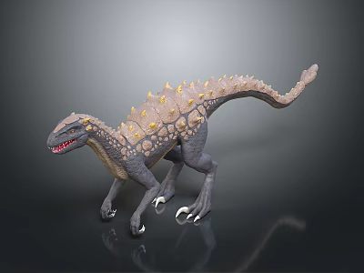 Realistic 3D Rendered Dinosaur Model With Yellow Spines Sharp Teeth And Gray Body 3d model