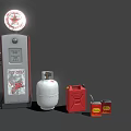 Vintage Fuel Pump With LPG Cylinder Red Jerry Can And Small Oil Can