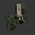 Ancient Stone Tower Ruin With Lush Green Vegetation And Rocky Floating Hollow Base