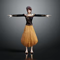 3D Female Character In Black Top And Yellow Skirt With Arms Outstretched