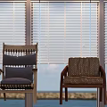 Cozy Single Sofa With Wooden Frame And Soft Cushion By Sea View Window Blinds