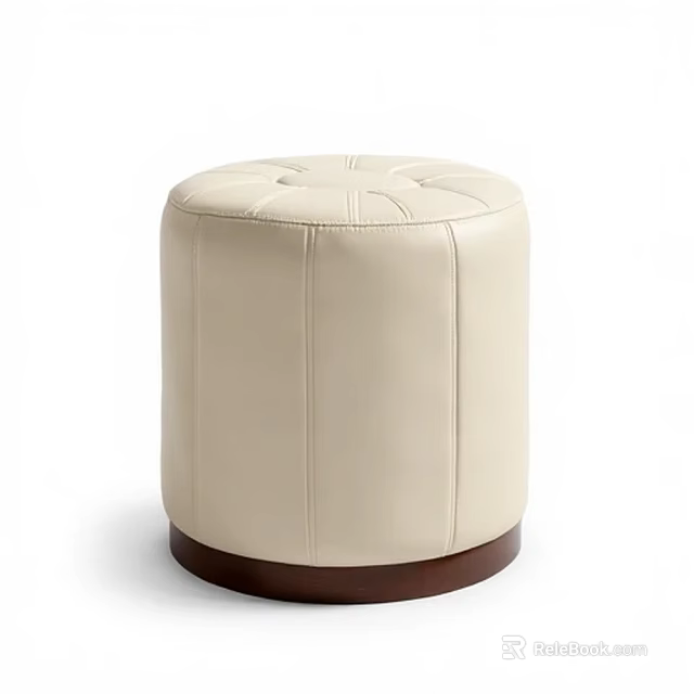 Cream Leather Round Leisure Chair With Tufted Detailing And Wooden Base 3d model 