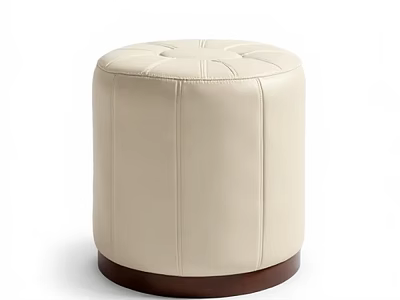 Cream Leather Round Leisure Chair With Tufted Detailing And Wooden Base 3d model