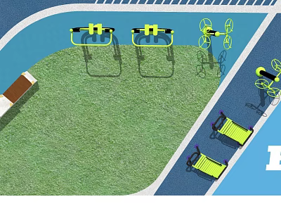 Outdoor Sports Equipment Featuring Parallel Bars Sit Up Benches On Green Turf 3d model