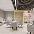 Modern Lounge Area Interior Design With Comfortable Seating Tables And Bookshelves