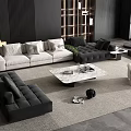 Modern Living Room Interior With Gray Sectional Sofa And Marble Coffee Table Set 3d model