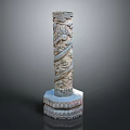 Ancient Traditional Stone Pillar Showcasing Detailed Carved Dragon And Ornate Decorative Base