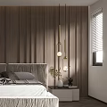 Modern Cozy Bedroom Interior Design With Wooden Wall Minimalist Bed Frame And Nightstand Table Lamp