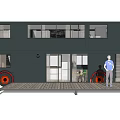 Black Mobile Car Home With Large Windows Red Wheels And Wooden Platform