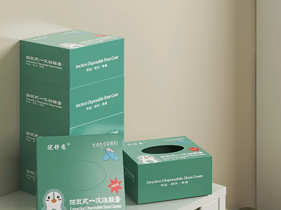 Green Disposable Face Towel And Makeup Remover Wipe Boxes Stacked On Table 3d model