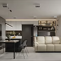 Modern Living Room Interior With Beige Sofa Black Piano TV Stand And Window Blinds