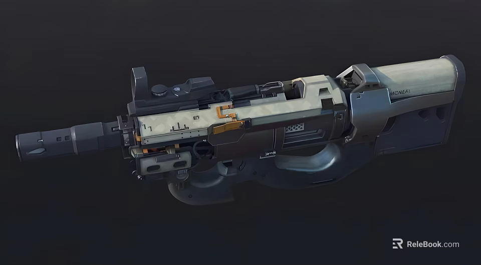 Futuristic Tactical Gun With Metallic Gray White Design And Advanced Mechanical Components 3d model 