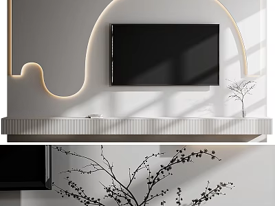 Modern TV Background Wall With Curved Lighting And Decor 3d model