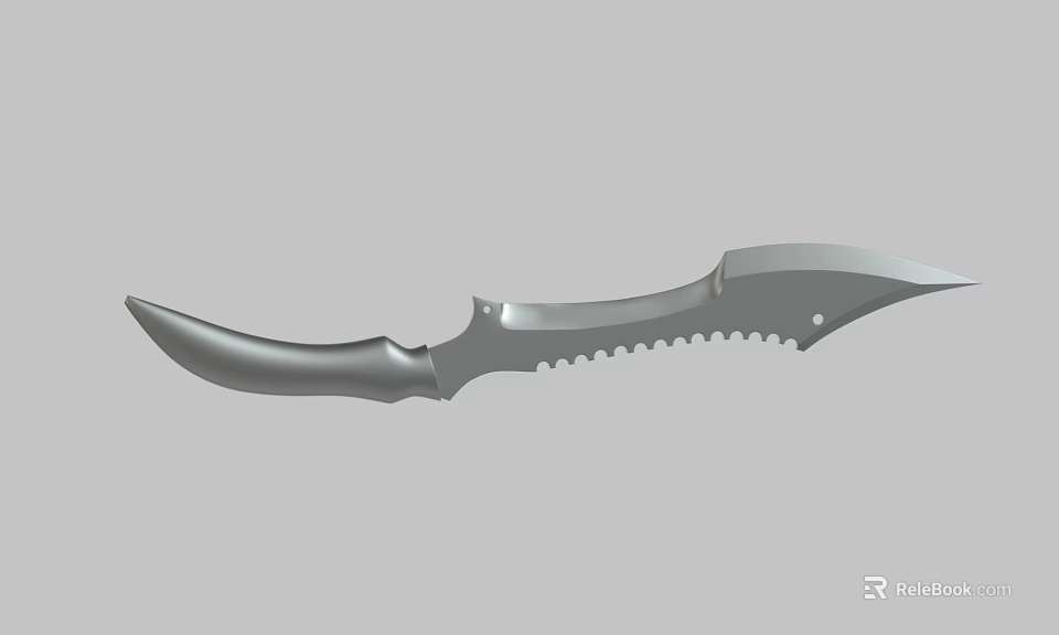Tactical Weapon Knife With Serrated Blade And Curved Metal Handle Design 3d model 