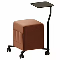 Compact Stylish Brown Upholstered Cube Seat With Black Metal Frame And Wheels