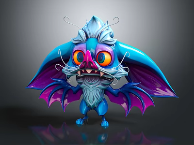 Cute Fantasy Creature Character With Blue Purple Large Wings Big Eyes And Fluffy Mane 3d model