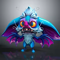 Cute Fantasy Creature Character With Blue Purple Large Wings Big Eyes And Fluffy Mane