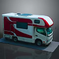 Red and White Motorhome With Solar Panel Roof Side Windows And Cabin 3d model