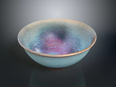 Hand Sculpted Ceramic Bowl With Colorful Glaze And Metallic Rim Design 3d model