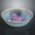 Hand Sculpted Ceramic Bowl With Colorful Glaze And Metallic Rim Design
