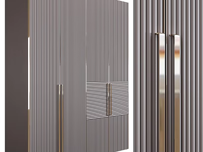 Modern Gray Wardrobe With Vertical Stripes And Sleek Metal Handles Exterior Design 3d model