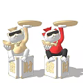 Decorative Lucky Cat Ornament Set with Gold Red Figurines Sunglasses Holding Trays and Fortune Bases