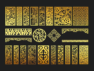 Artistic Gold Decorative Intricate Pattern Elements With Various Shapes 3d model