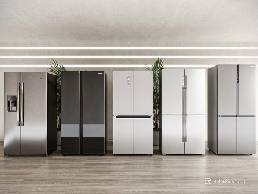 Modern Fridge Freezers In Silver Black White Designs For Home Kitchen Use 3d model 
