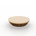 Courtyard Garden Outdoor Round Seat With Beige Cushion And Woven Edge Design For Decoration