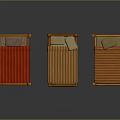 Set of Three Wooden Frame Double Beds With Colorful Mattresses And Pillows