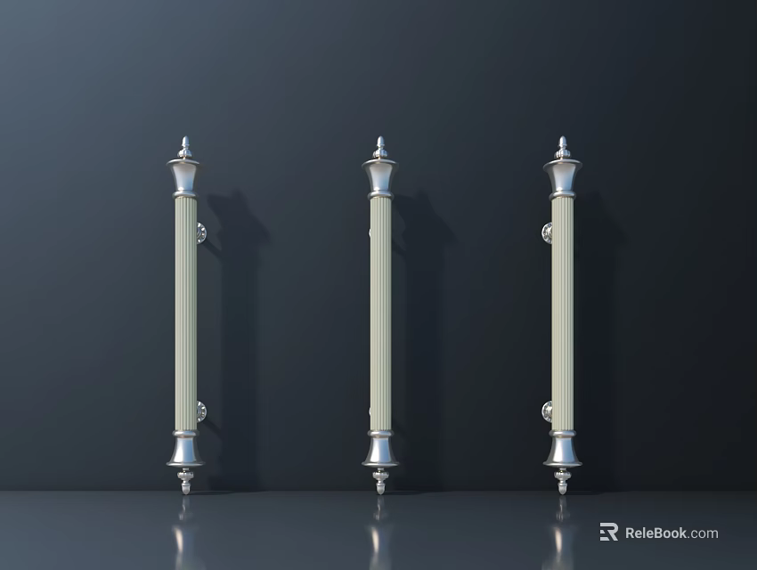 Three Elegant Door Handles Featuring Silver Pillar Design And Beige Accent For Home Interior 3d model 