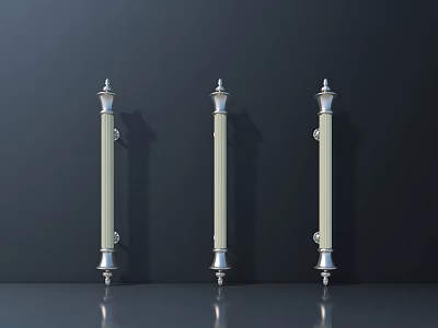 Three Elegant Door Handles Featuring Silver Pillar Design And Beige Accent For Home Interior 3d model