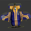 Detailed Blue and Yellow Passenger Airplane with Propeller on Gray Background
