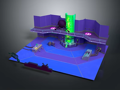 Futuristic Sci Fi Scene Design With Purple Blue Tones Green Column And Platforms 3d model