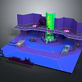 Futuristic Sci Fi Scene Design With Purple Blue Tones Green Column And Platforms