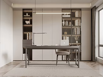 Modern Study Bookcase Desk and Chair 3d model