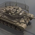 Military Tank Featuring Protective Wire Mesh Turret And Heavy Metal Tracks Design
