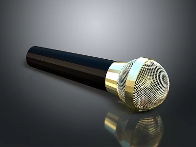 Shiny Metallic Microphone With Black Handle And Gold Mesh Head For Daily Use 3d model