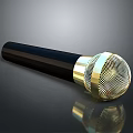 Shiny Metallic Microphone With Black Handle And Gold Mesh Head For Daily Use