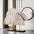 Decorative Ornament Set With Folding Fans Circular Wall Art And Green Plant In Modern Interior