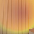 Modern Black Floor Lamp on Round Table with Warm Orange Glow against Vertical Striped Wall