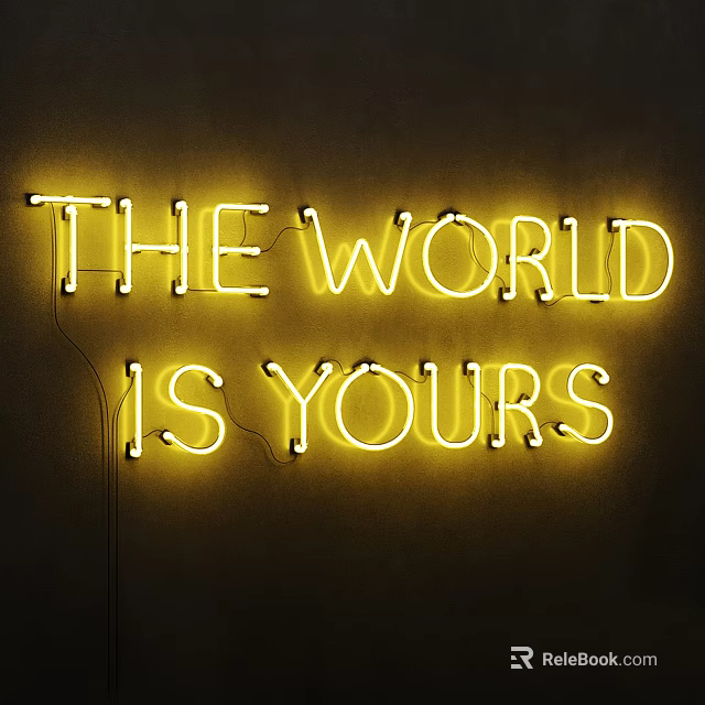 Yellow Neon Decorative Light with THE WORLD IS YOURS Text on Dark Background 3d model 